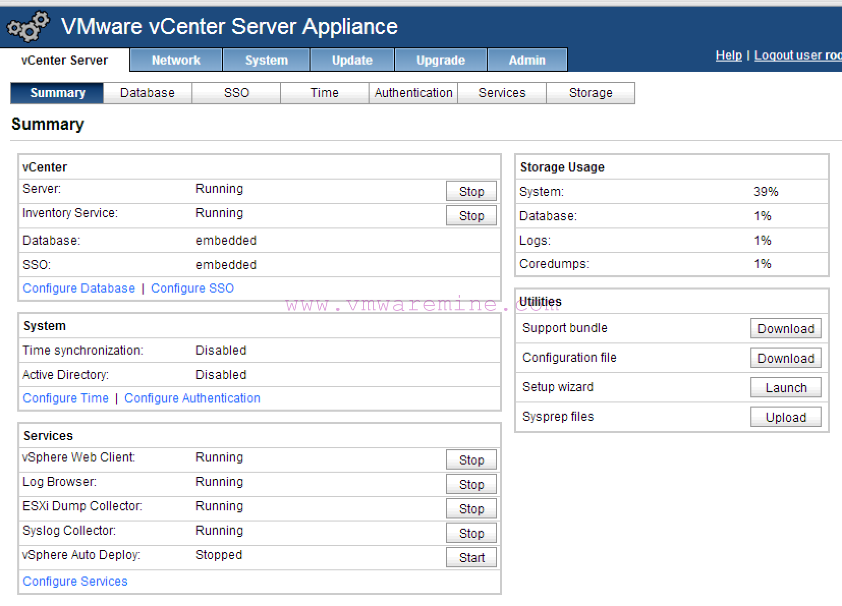 vmware vcenter server appliance web console